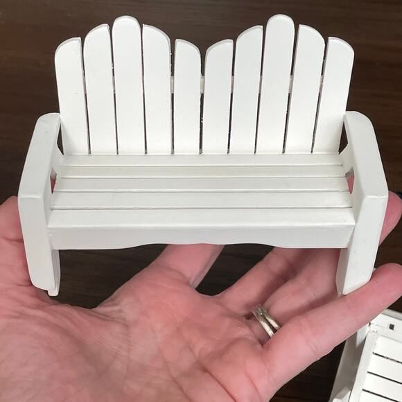 Miniature Adirondack Dollhouse Furniture White Wooden Bench Chairs 5 Piece 1:12 - Picture 7 of 10